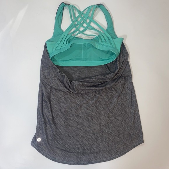 Lululemon Wild Tank Built In Strappy Mint Green Bra Heather Gray Women's 4 - Picture 2 of 7